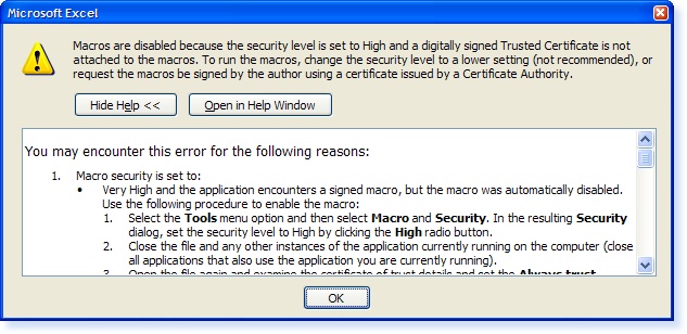 - Excel Security Error -